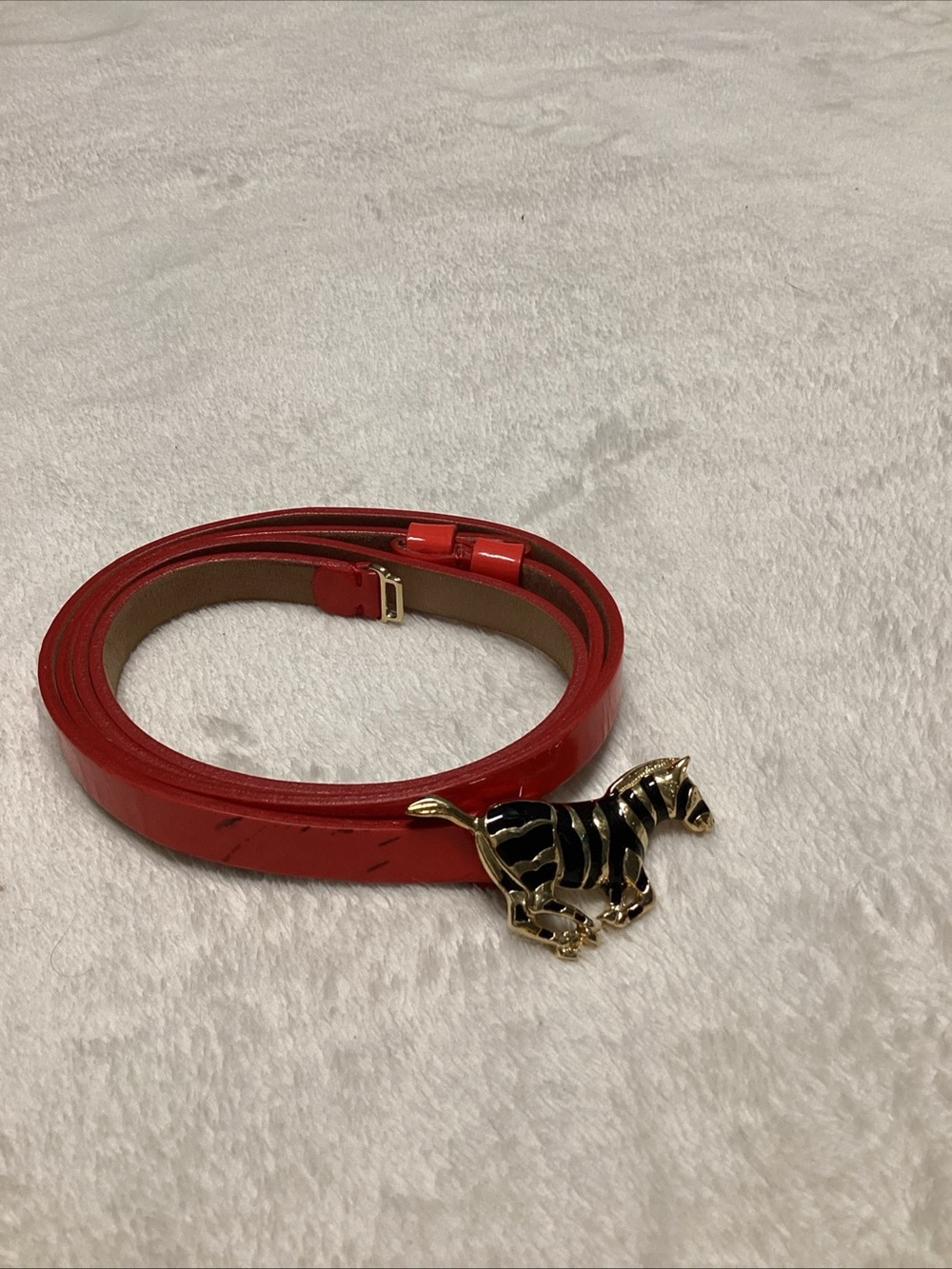 kate spade Red Leather Belt with Zebra Accent Buckle